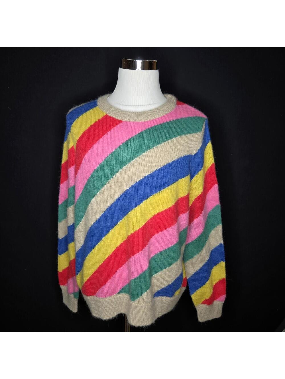 Women’s Boden Multicolor Rainbow Striped Mohair Fluffy Blend Sweater Sz XL